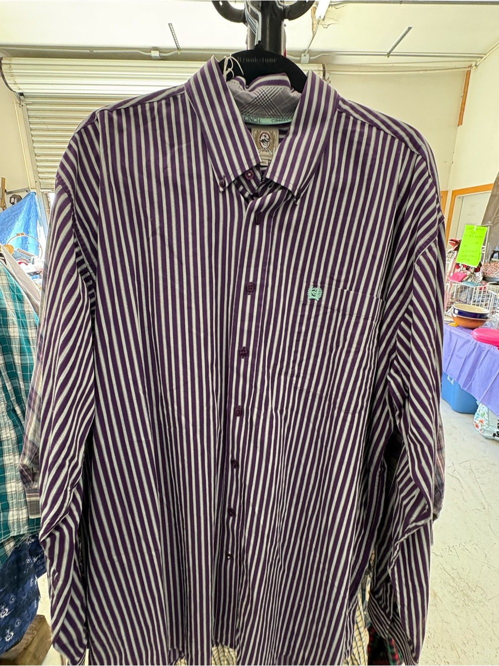 Cinch Purple and White Striped Button-Down Shirt